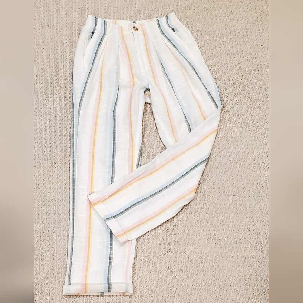 BillaBong+Salty Blonde New Moves Gauzy Cotton White/Stripes Pants, 26, Like New